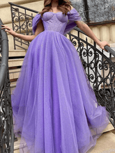 Off Shoulder Formal Dress Purple Sequin Tulle Prom Dress UK Mychicdress